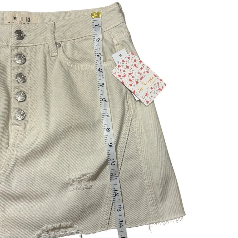 NWT Free People Distressed A-Line Denim Button Up Skirt Woman’s Sz 27